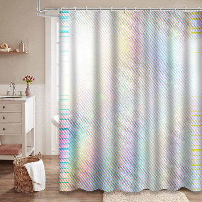 Screen Computer Digital Abstract White Shower Curtain with 12 Hooks