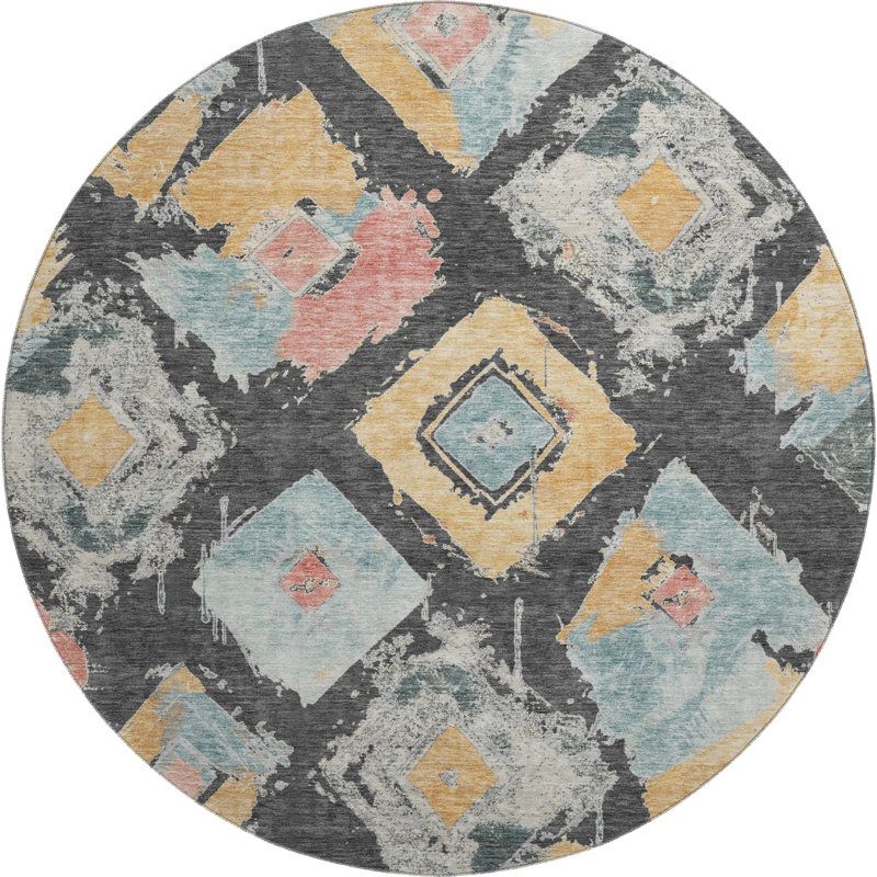 Premium Machine Washable Slesnick AMF1669 Diamonds Rug, Round 8'