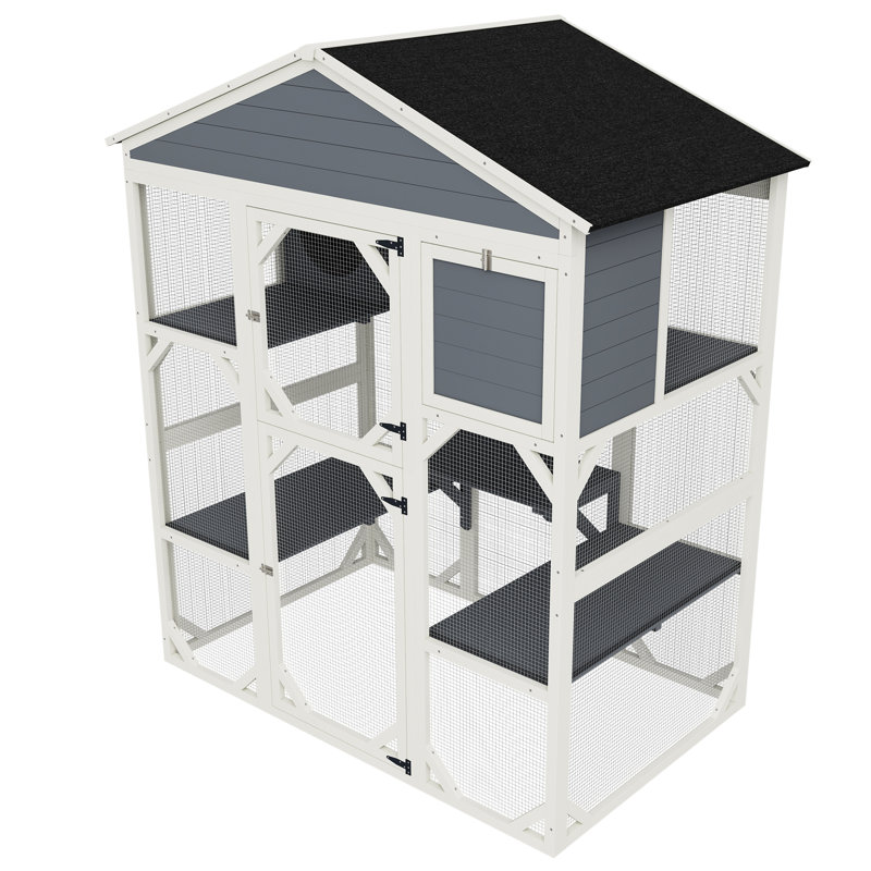 Bois imperméable gris pour animaux de compagnie avec 2 aires de repos, 3 plateformes de saut, une longue maison de luxe pour chat