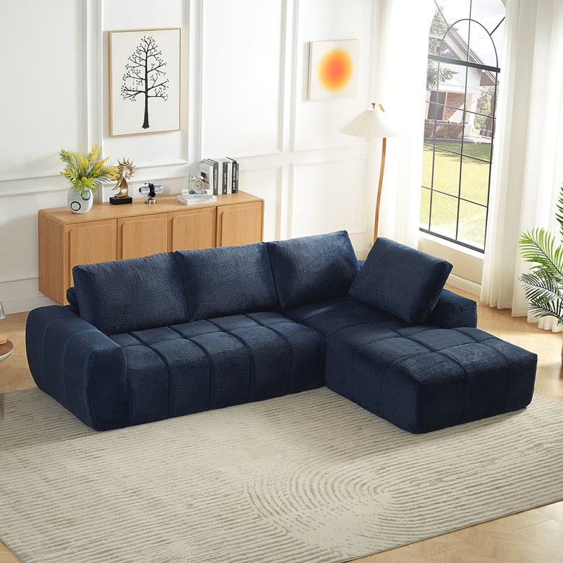 Canapé modulaire surdimensionné en L FAUX FUR, Bleu très foncé, Orienté à droite