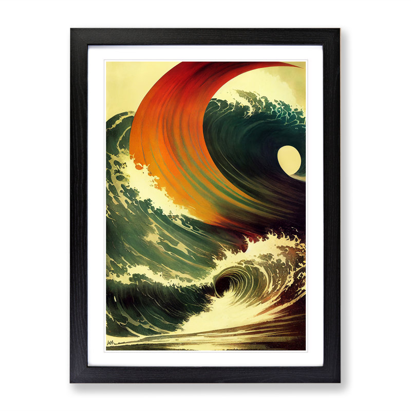 Unique Ocean Wave - Single Picture Frame Painting, 64cm H x 46cm W x 2cm D, Black Framed