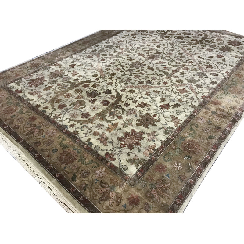 Tapis doré et ivoire de haute qualité noué à la main