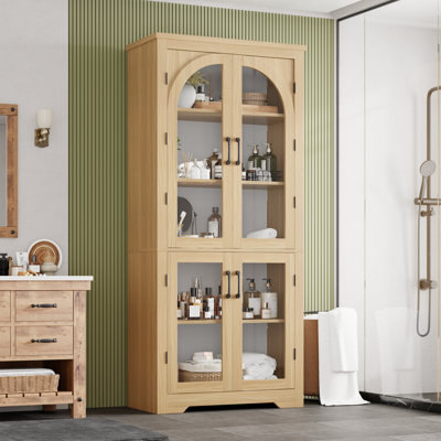 71" Tall Kitchen Pantry Cabinet with Glass Doors, Storage Cabinets with 2 Large Drawers and 2 Adjustable Shelves, Farmhouse Versatile Sideboard for Ki