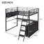 Lit mezzanine en métal avec DEL, bureau et 4 tablettes de rangement-751935620