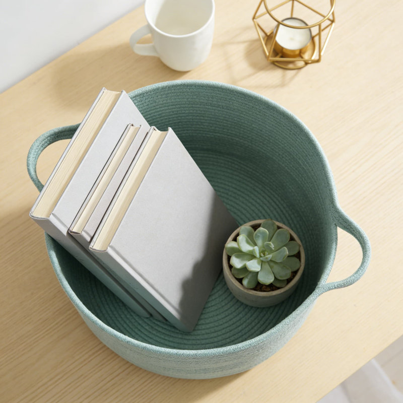 Grand panier de rangement en corde de coton tissé avec poignées, organisateur polyvalent pour couvertures, jouets, linge et décoration intérieure