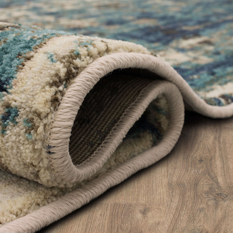 Abstract Lagoon & Taupe Easy-Care Runner Rug, 28" x 94"