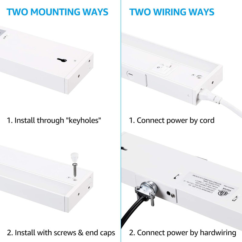 Luminaire à DEL sous l'armoire, 12 pouces, 8 W, à intensité variable, pouvant être raccordé, 3 couleurs sélectionnables - 3000 K / 4000 K / 5000 K