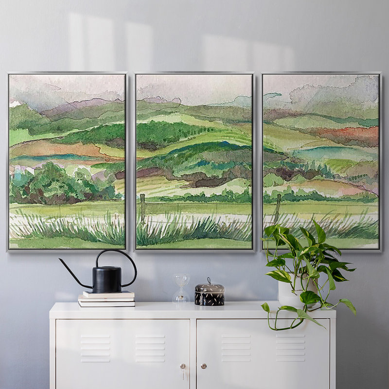 Bennachie Rain I, reproduction d'art encadrée sur toile 3 pièces, H 40 po x l 78 po x P 2 po, Argent