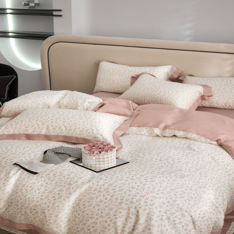 Ensemble de housse de couette respirante Lyocell, Housse de couette simple + 6 pièces supplémentai, Rose