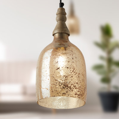 7"W Bayarmaa Textured Glass Bell-Shaped Pendant Lamp