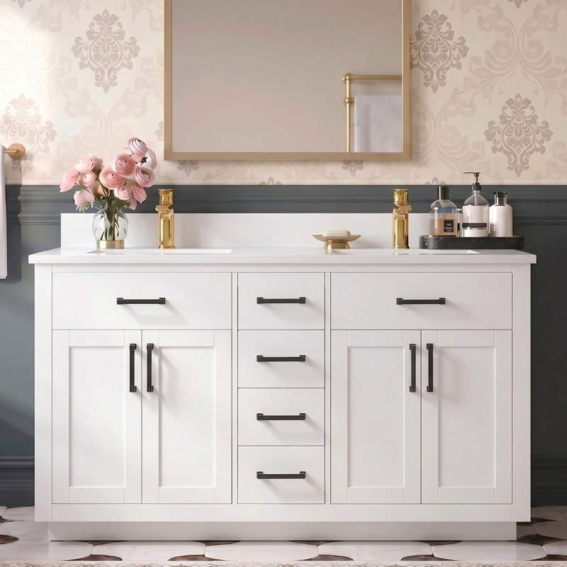 Meuble-lavabo de 60 po avec lavabo encastré en céramique certifié CUPC, Gris