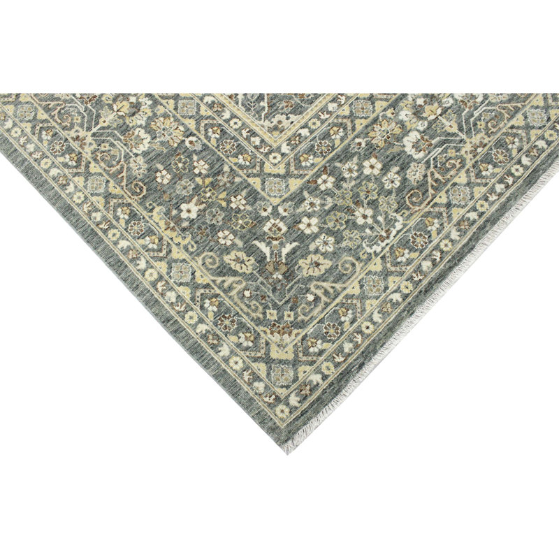 Wool Oriental Area Rug in Light Green/Beige/Gray, Rectangle 10' x 14'