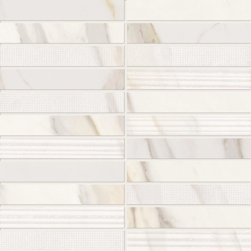 Ensemble de 6 mosaïques en céramique 12 pi x 12 po Calacatta, Crème, crème