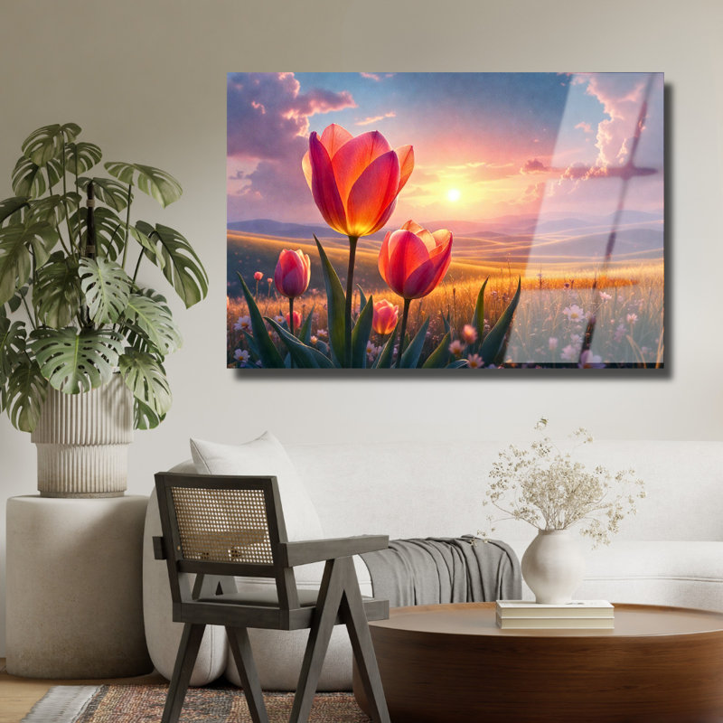 Tulipe, art mural en verre trempé, H 24 po x l 36 po