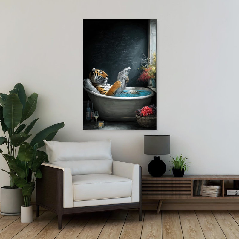 Tiger In Bathtube 2 by Justyna Jaszke - Wrapped Canvas Print, 91.44 cm H x 60.96 cm W