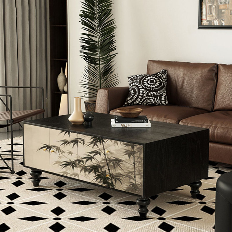 47.24" Black Solid Wood Rectangular Coffee Table
