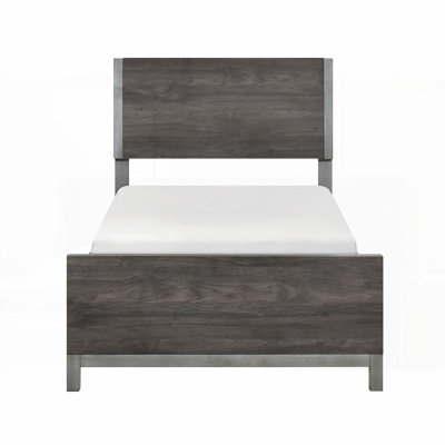 Mobilier de chambre à coucher simple moderne - aucun sommier nécessaire! Conception élégante avec finition gris brunâtre et argent antique
