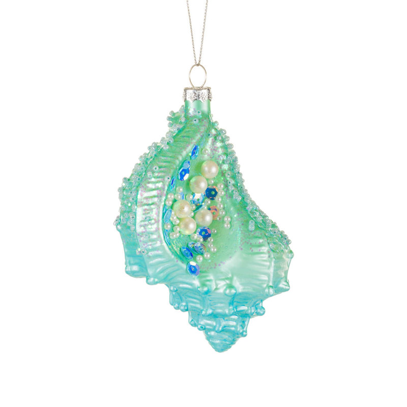 Ensemble de 2 ornements en forme de coquille de conque suspendue en perles bleu ciel et perles