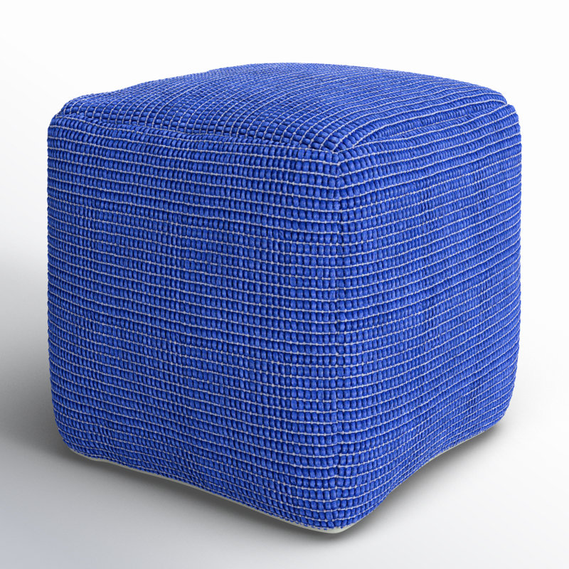 Blue Square Cotton Wool Upholstered Pouf