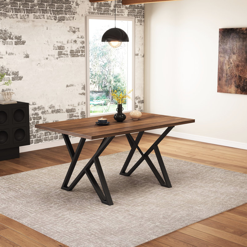 Table de salle à manger en noyer avec pieds en métal, l 57,92 po x P 35,5 po, H 28,35 po