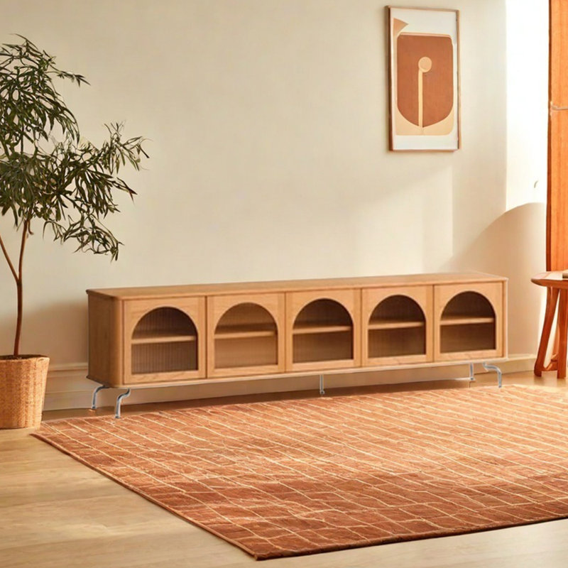 Meuble télé style japonais en bois massif, 82.67"