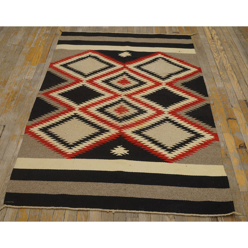 Bold Graphic Tribal Design Antique Native American Flat Weave Navajo Rug