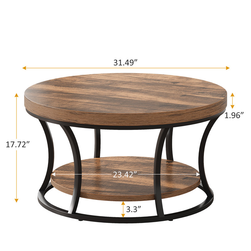 Round Coffee Table With Storage, 2-Tier Cocktail Table, Brown