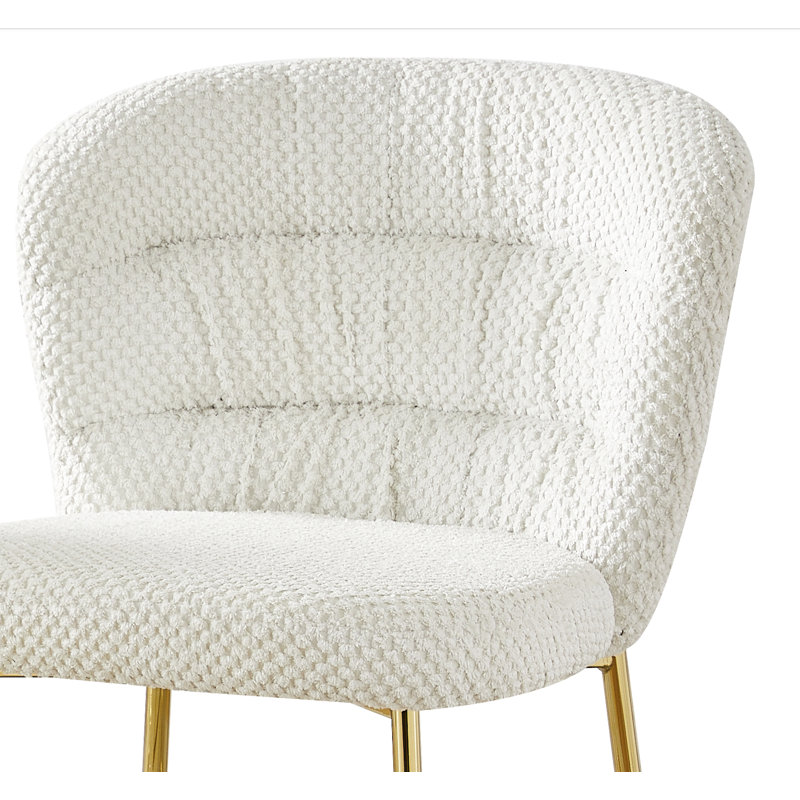Chaises à hauteur comptoir avec velours texturé et base à carreaux, Cream/Gold