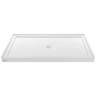 Bac à douche, base de douche à seuil simple de L 60 po x l 36 po, base de douche rectangulaire en acrylique et PVC blanche, bases de bac de douche antidérapantes avec bonde et couvercle pour salle de bain, bonde centrale