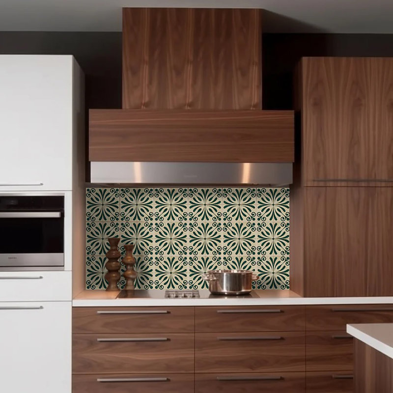 6x6-inch Dark Green and Beige Vinyl Peel and Stick Tile Set