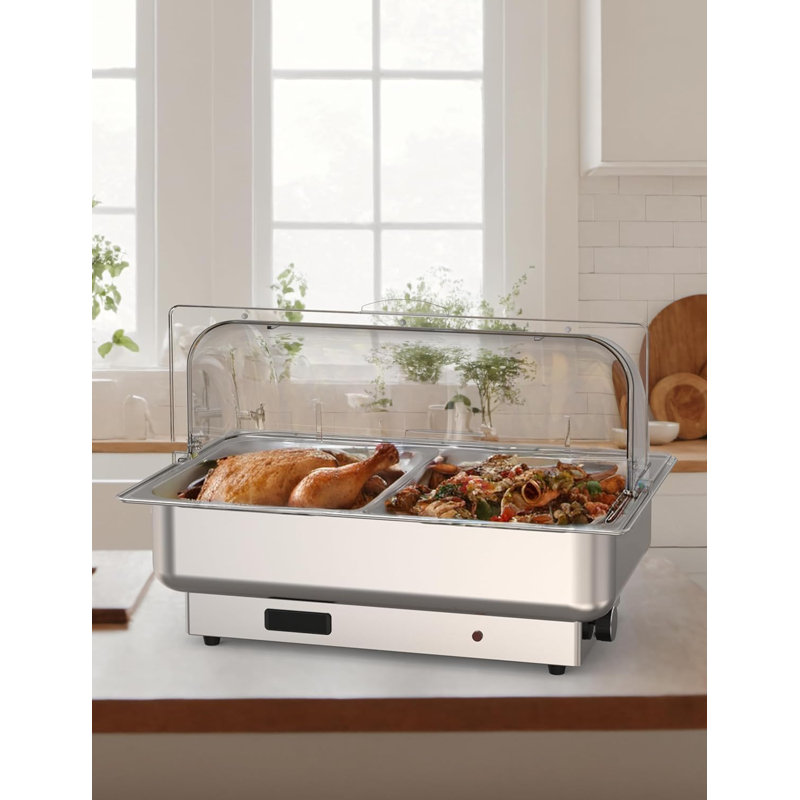 Réchaud électrique 9QT avec contrôle de la température et dessus à roulettes, ensemble de chauffe-buffet en acier inoxydable pour la restauration, fêtes