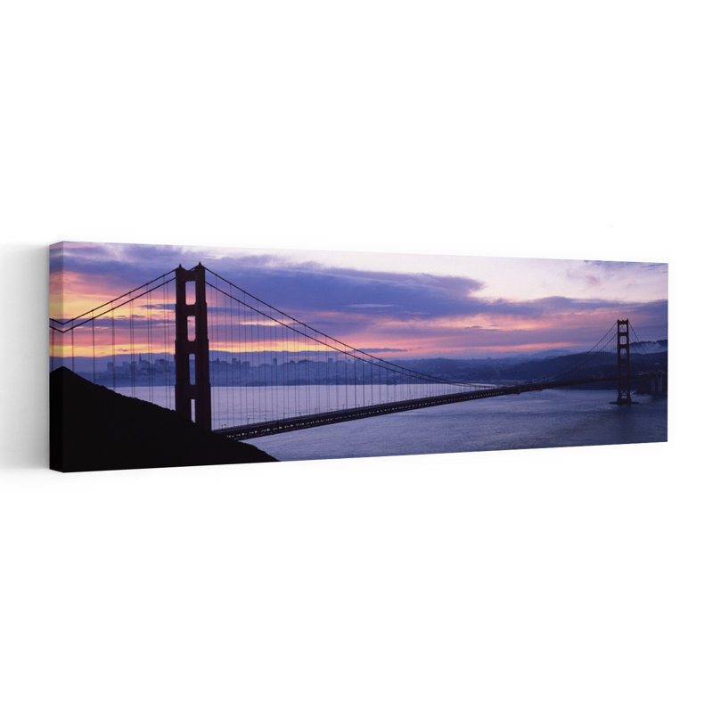 Silhouette of a suspension bridge at dusk Golden Gate Bridge San Francisco California USA 1 Piece Wrapped Canvas Panoramic Wall Art