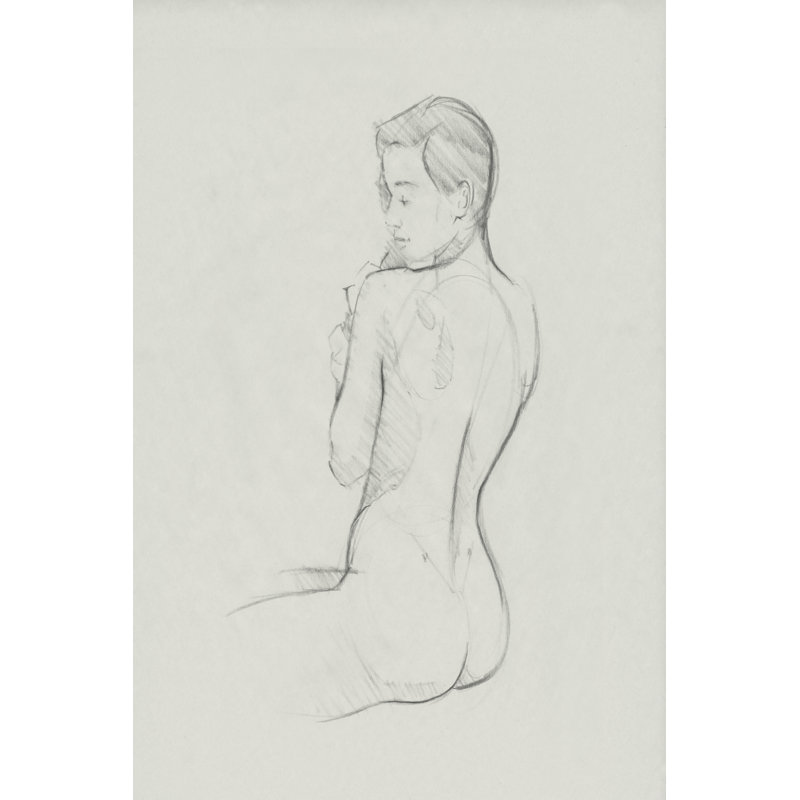Female Back Sketch I by Jacob Green - Print on Canvas, 76cm H x 51cm W, Black Floater Framed