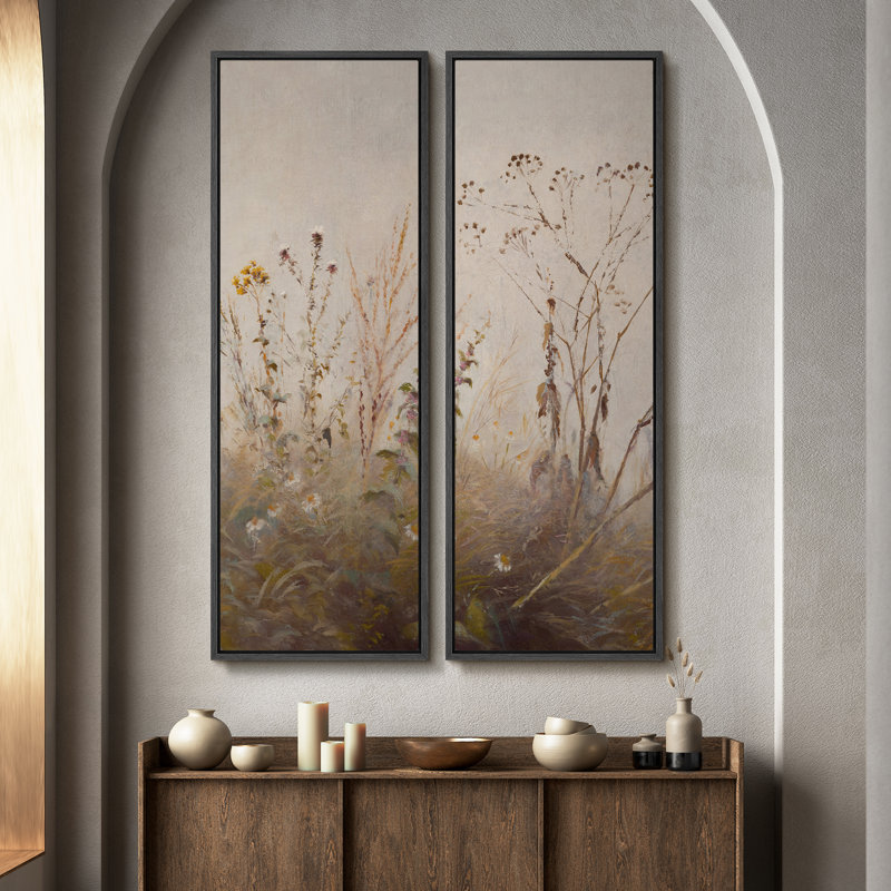 Ensemble de 2 toiles encadrées 20 x 60 pouces Vintage Floral and Landscape, Noir
