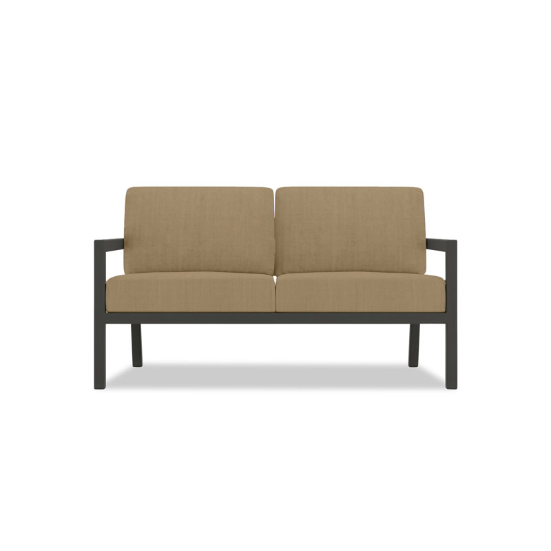 Vivant 56.25" Wide Outdoor Loveseat with Sunbrella® Cushions, Black, Canvas Natural Sunbrella® Canvas
