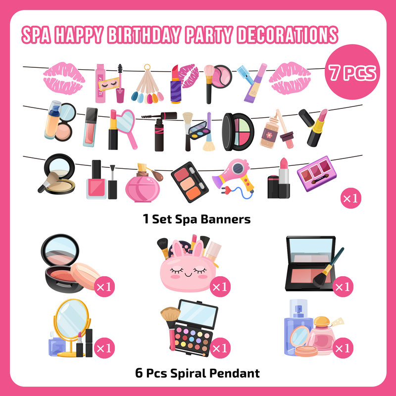Makeup Birthday Party Decorations, Makeup Banner With Spiral Decoration Set