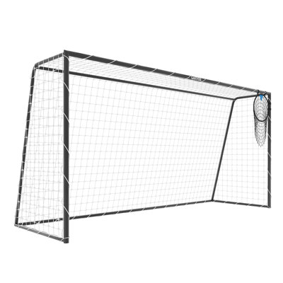 But de football en acier galvanisé 3,66 m x 1,83 m (12 pi x 6 pi), but de football robuste en métal de 50 mm avec filet en PEHD sans nœuds de 3 mm, poche d'entraînement de précision pour une utilisation dans la cour et à l'extérieur, noir
