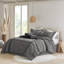 Ensemble d'édredon 7 pièces en micro velours côtelé gris grand-128954449