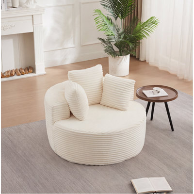 Canapé simple en velours côtelé de 43 po avec 3 coussins, beige - Fauteuil confortable pour la chambre à coucher, le salon et la salle de jeux
