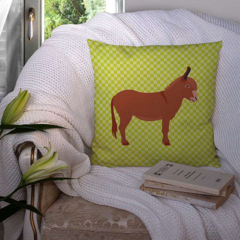 Donkey Check Fabric Outdoor Throw Pillow, Green, 14" x 14"