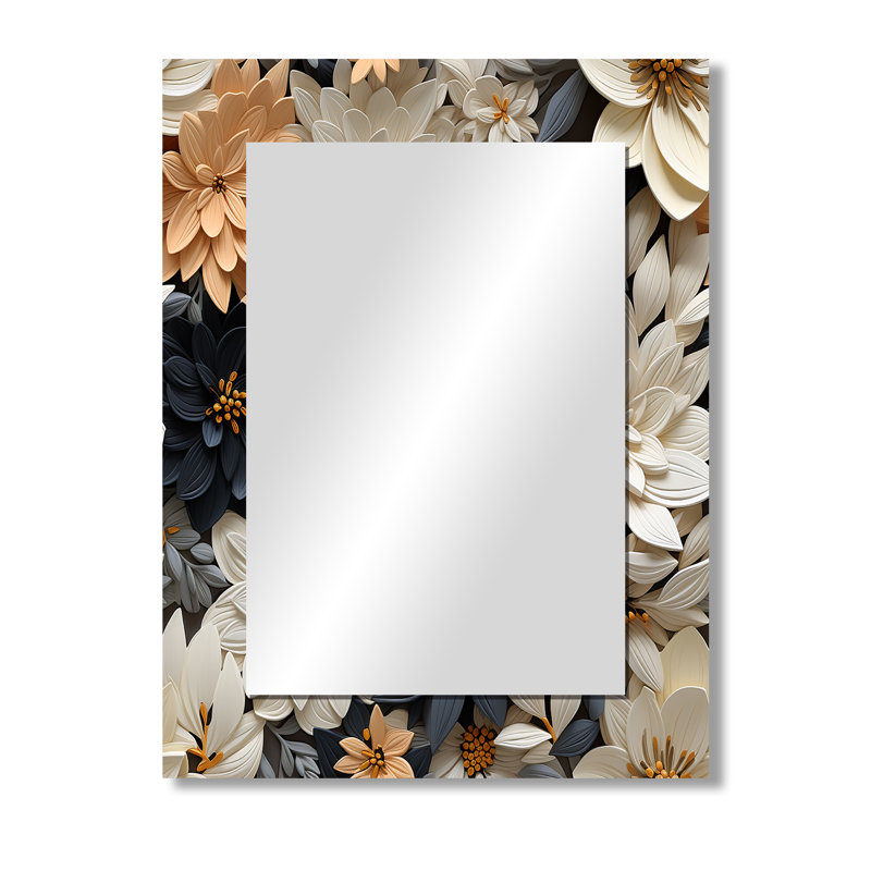 Akbota, paradis floral tropical blanc et doré - miroir mural floral, miroir décoratif floral, impression d'art en métal