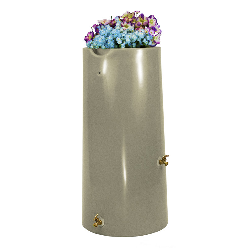 Sandstone 50 Gallon Reflective Planter Rain Barrel with Brass Spigots