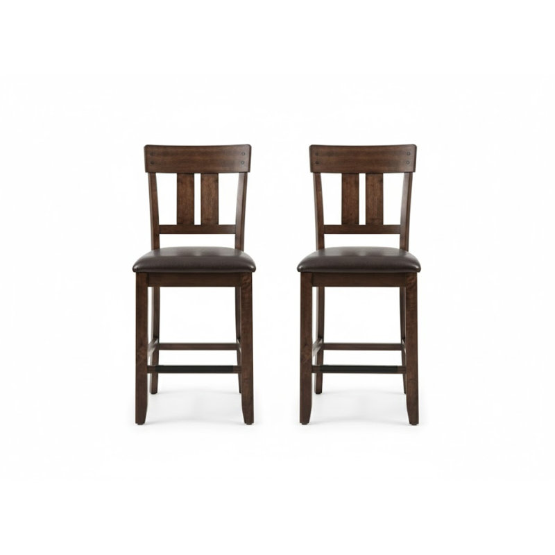 Aero Brown Cherry Faux Leather Mission Back Counter Height Chair Set Of 2