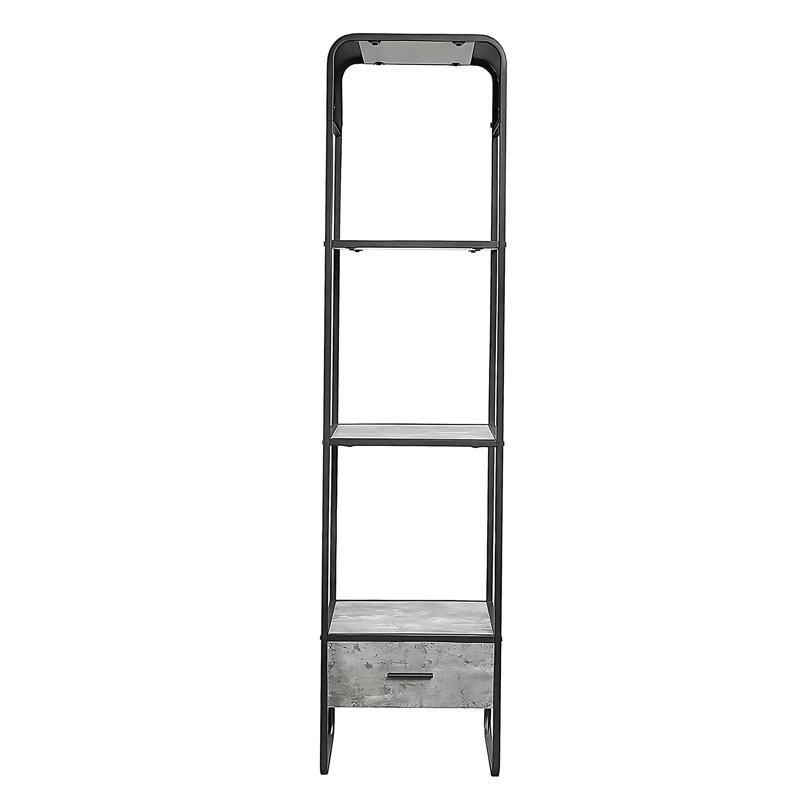 Meuble télé moderne avec courbe et finition noire, meuble télé avec tiroir et tablette en béton gris