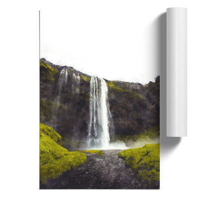 Waterfall in Seljalandsfoss Iceland Painting - Frameless Print