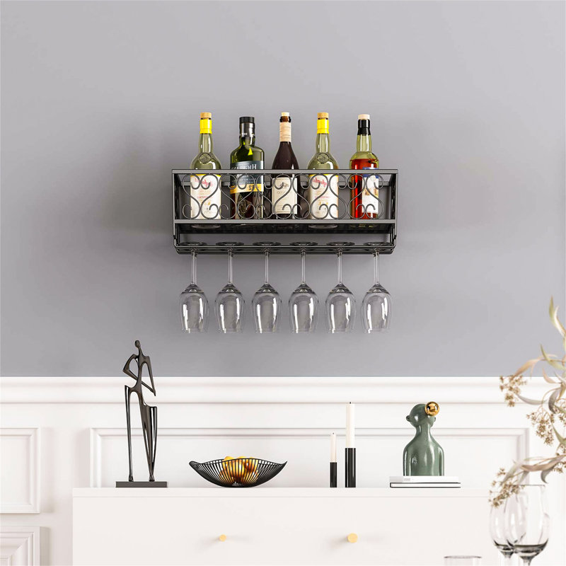 Koehl 12 Bottle Wall Mounted Wine Bottle & Glass Rack in Black