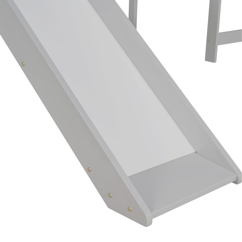Lit mezzanine simple avec glissade, couleur grise, bois massif gris, rehaussant l'apparence de la chambre à coucher, Gris