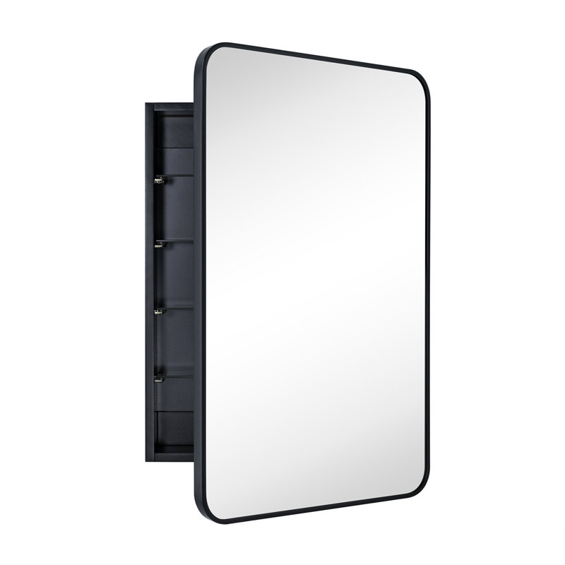 Garnes Recessed or Surface Mount Framed Medicine Cabinet with Adjustable Shelves, 36" H x 24" W x 4.84" D, Black