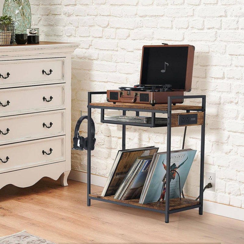 25.47 " H Media Shelves, Brown/Black