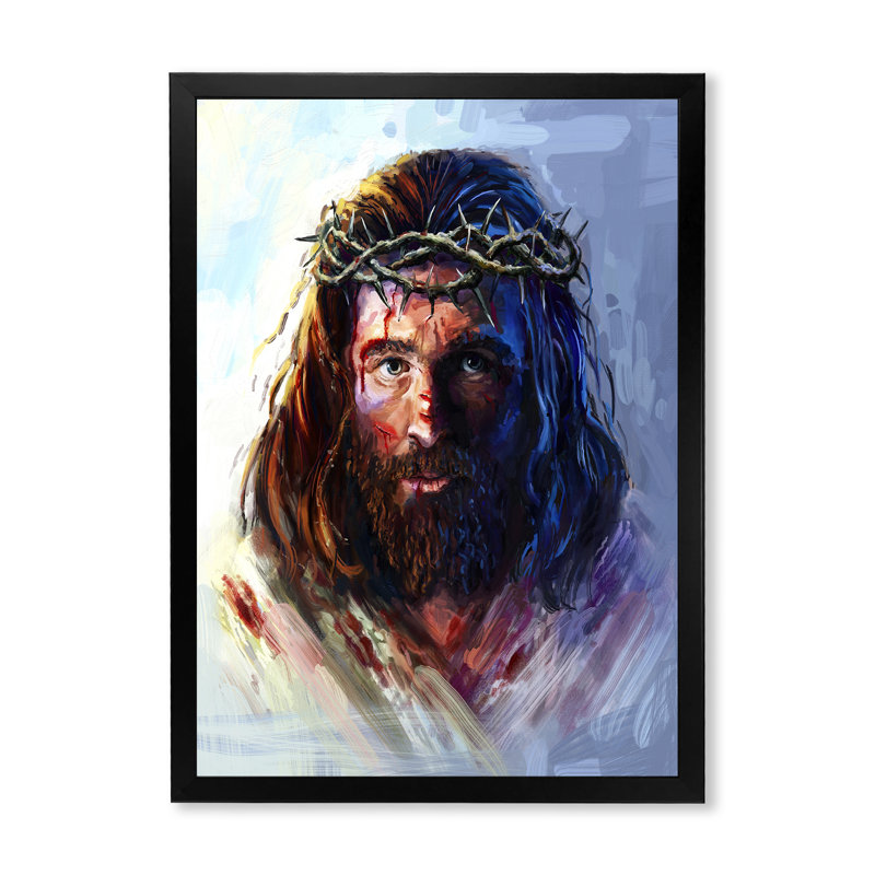 Lord Jesus Crown Thorns - Peinture, H 20 po x l 12 po x P 1 po, Cadre photo noir